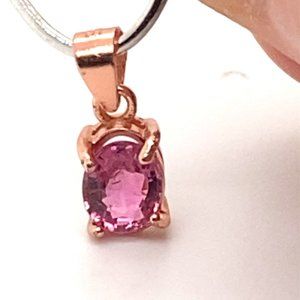 Rubellite .45ct Rose Gold Finish Solid 925 Sterling Silver Pendant
